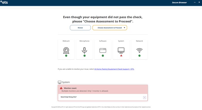 Equipment check fail