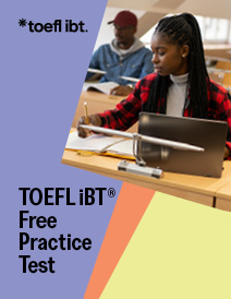 TOEFL Free Practice Test Prep Cover – Eine junge Frau macht im Unterricht Notizen